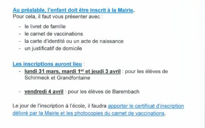 ÉCOLE – INSCRITPION DES ENFANTS NÉS EN 2022