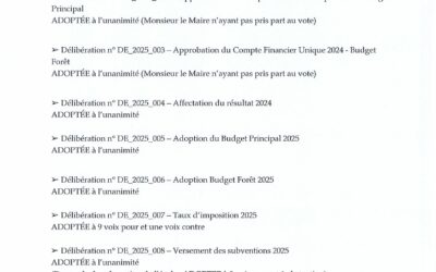 Liste des délibérations du 17/03/2025