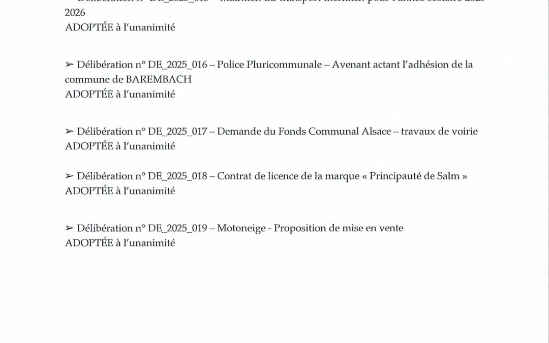 Liste des délibérations du 28 avril 2025