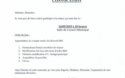 CONSEIL MUNICIPAL DU 26/05/2025 à 20H