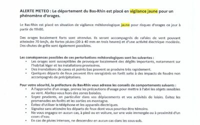 Alerte météo : Vigilance jaune orages dans le Bas-Rhin ce jour à partir de 11h
