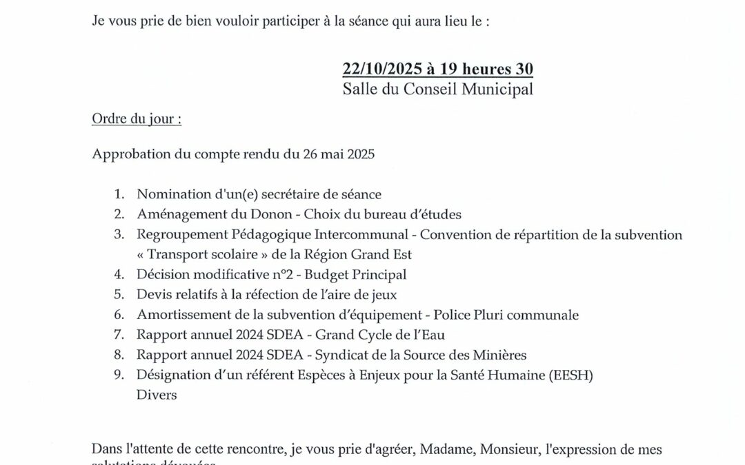 Conseil municipal du 22/10/2025 à 19h30