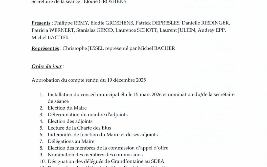 Liste des délibérations du 21 mars 2026