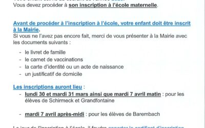 INCRIPTIONS A L&rsquo;ECOLE MATERNELLE