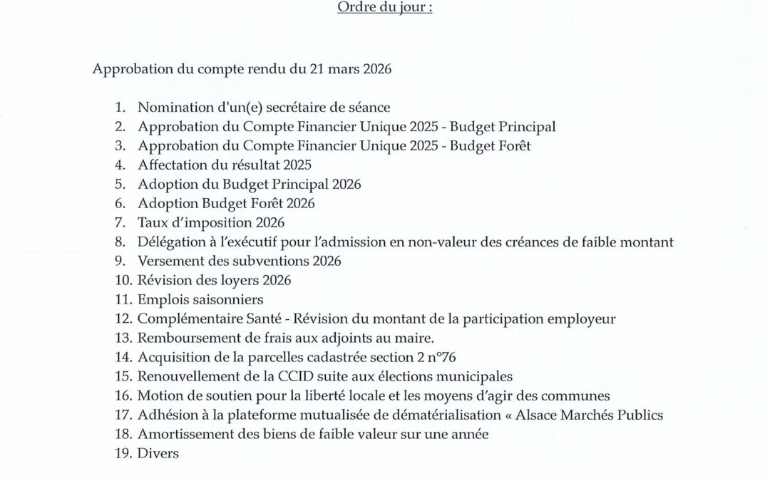 CONSEIL MUNICIPAL DU 24/04/2026 A 20H