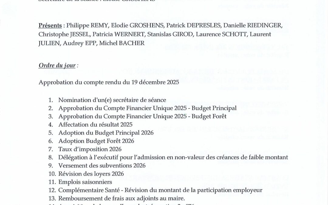 Liste des délibérations du 24 avril 2026