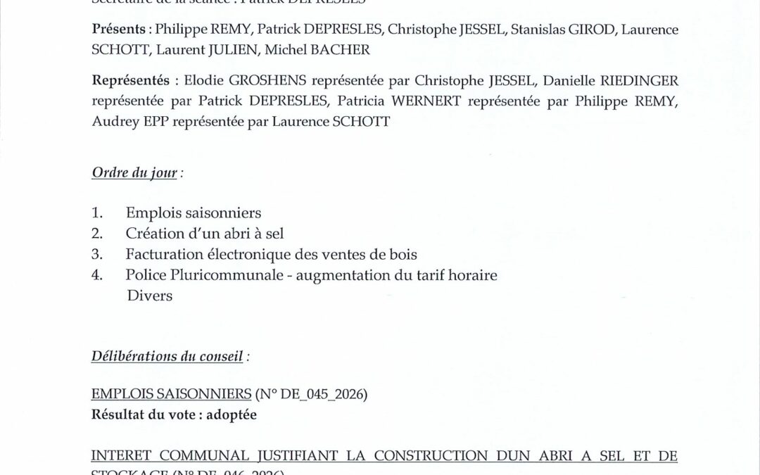Liste des délibérations du 28 juillet 2026
