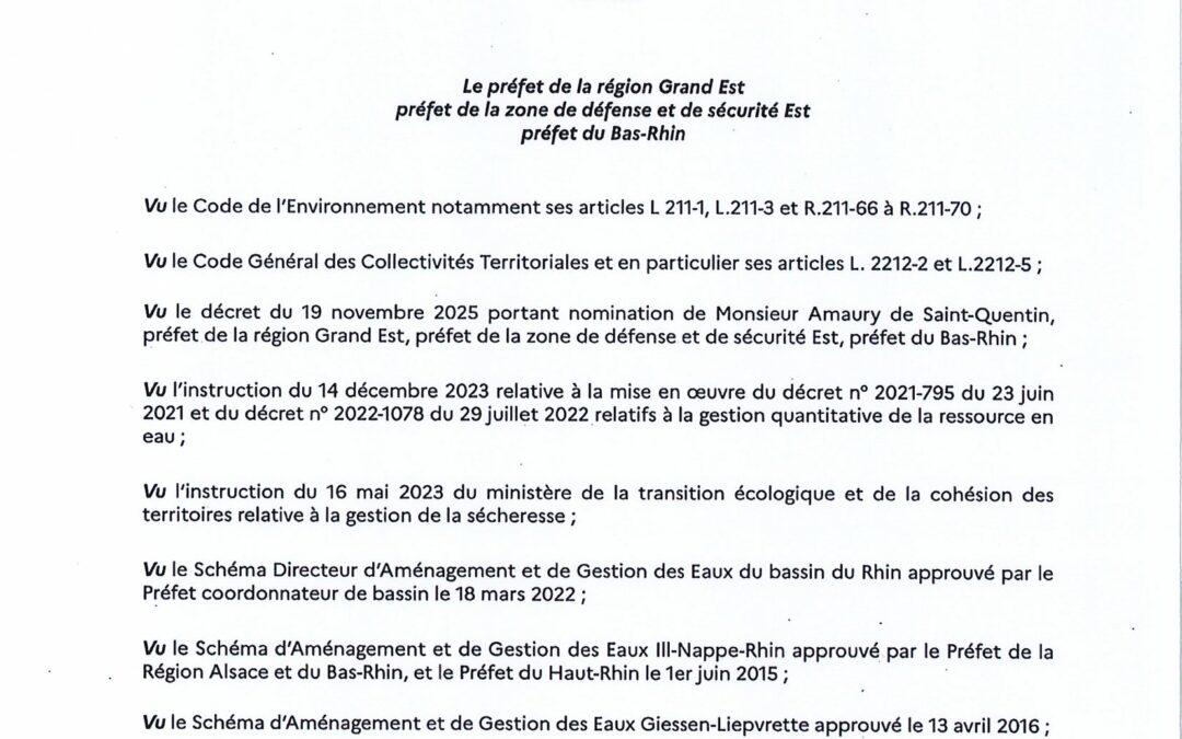 Arrêté préfectoral portant restriction ou interdiction temporaire de certains usages de l’eau du 30 septembre 2026.