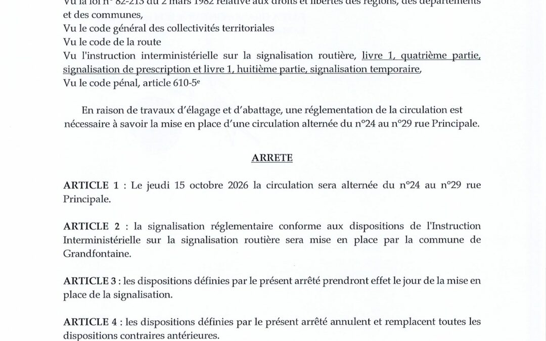INFORMATION TRAVAUX – CIRCULATION ALTERNEE