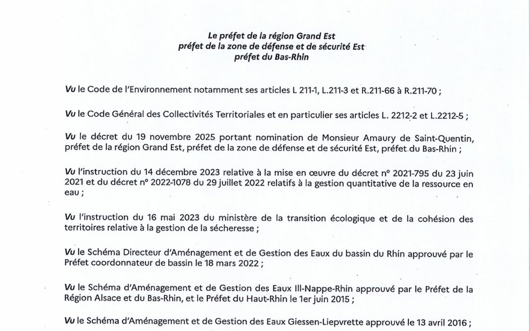 Arrêté préfectoral portant restriction ou interdiction temporaire de certains usages de l’eau