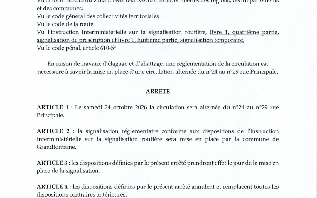 ⚠️ INFORMATION TRAVAUX – CIRCULATION ALTERNEE